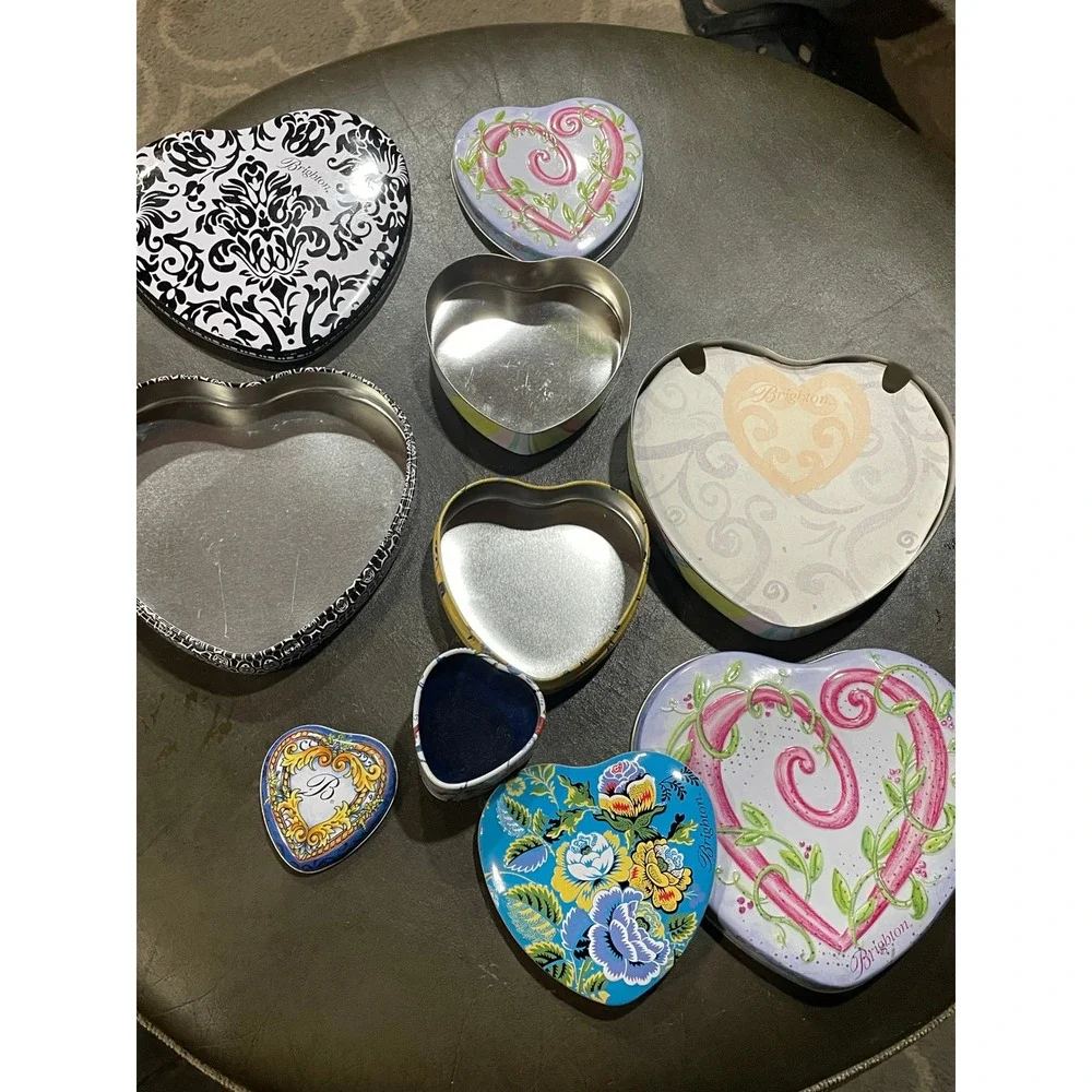 Brighton Heart Shaped Tin Jewelry Boxes Lot 5 Decorative Storage Keepsake